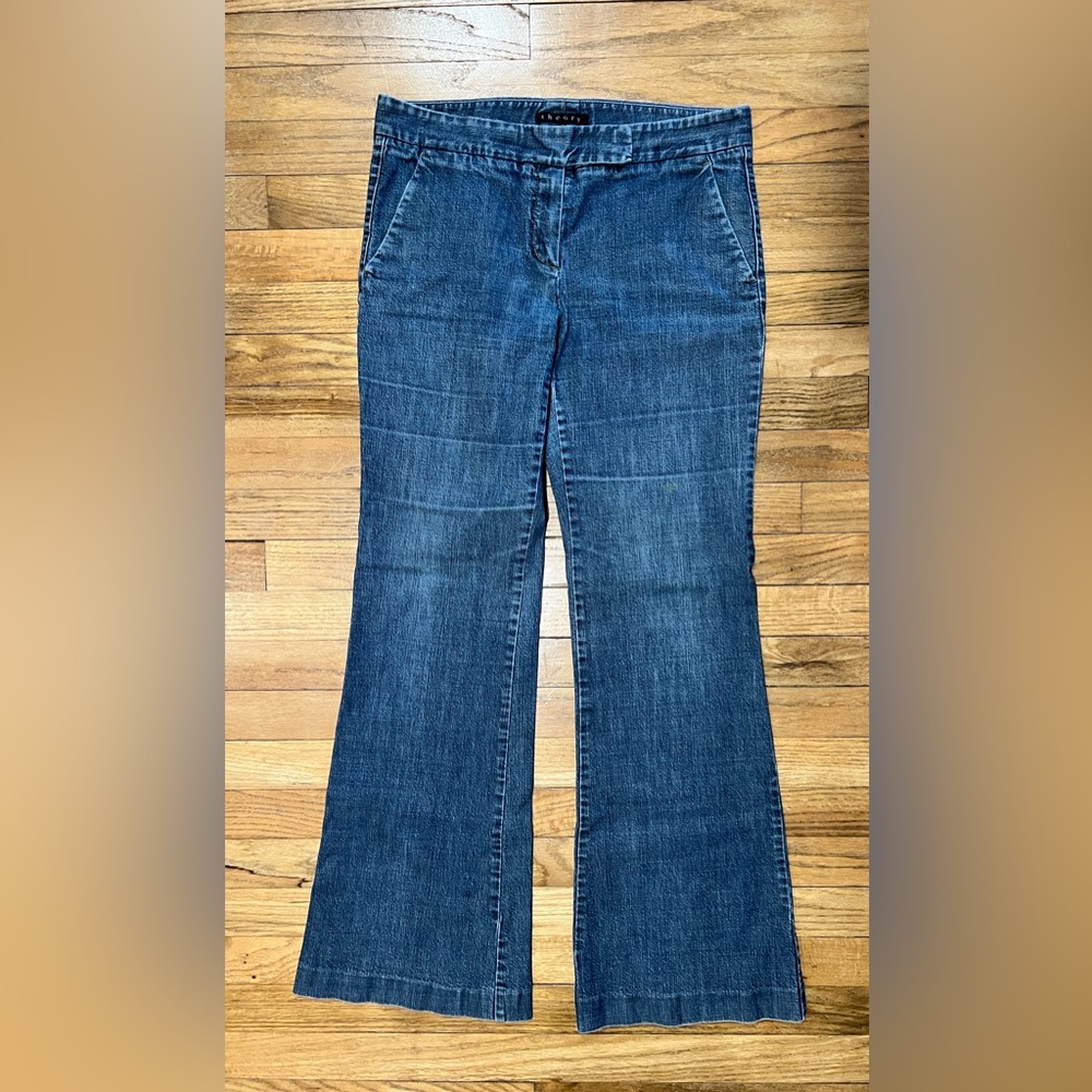 Theory Denim Trousers Size 10 Blue Wide Leg Tailored Jeans Made in Italy